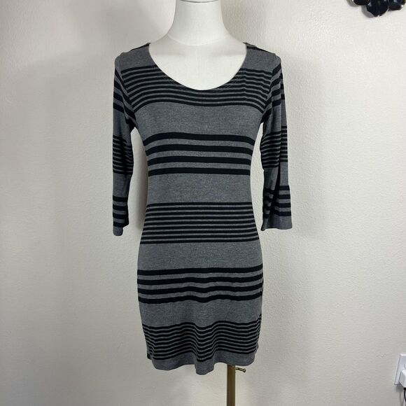 1955 Vintage Dresses & Skirts - Vintage Chris Carol Dress Women Small Gray Striped Mini 90s Y2K USA Made